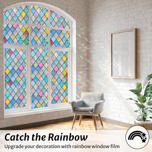 Stained Glass Window Film Rainbow Film Decorative 3D Privacy Sticker Colorful La - Picture 2 of 9